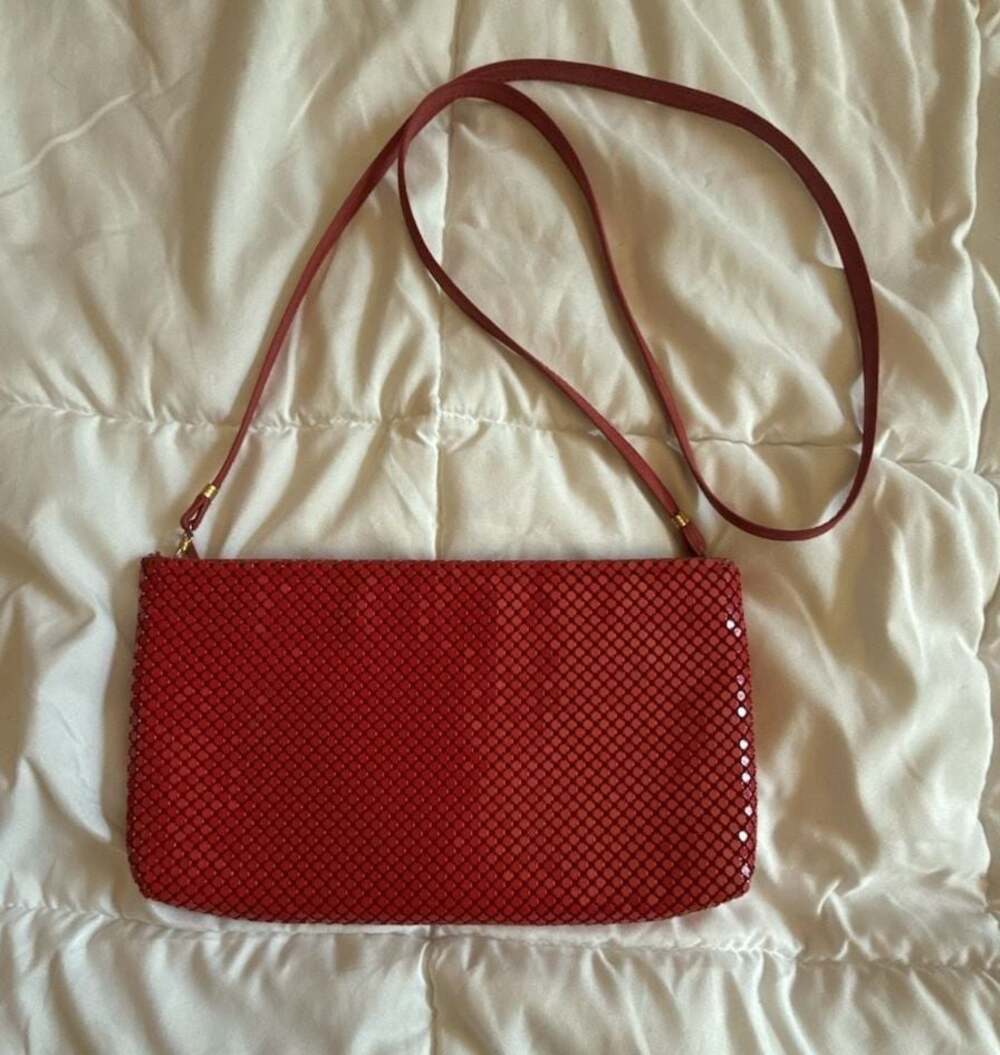 Vintage Whiting & Davis Red Metal Mesh Crossbody Shoulder Bag